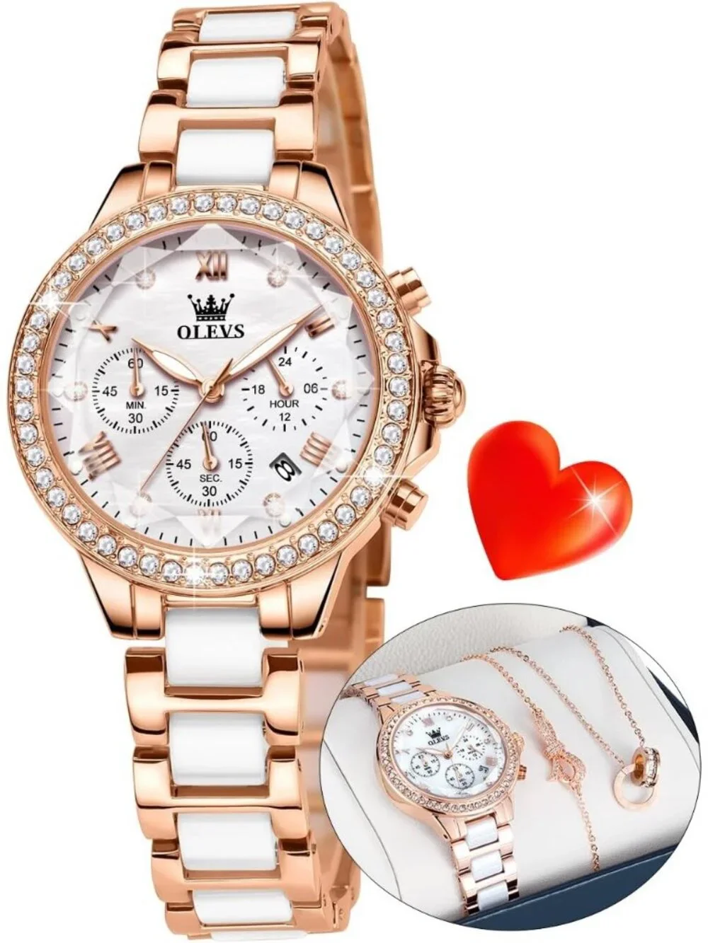 Women's White Set Shinning Elegant Luxury Necklaces & Bracelets Wrist Watches